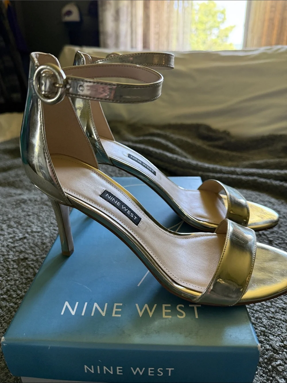 Nine West Shiny Gold Open-Toe Ankle-Strap Heels